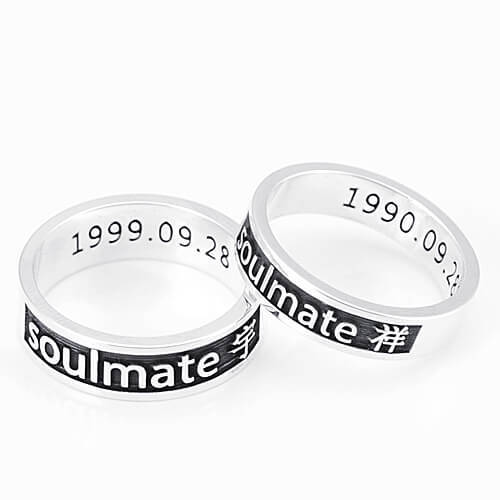 custom sterling silver couple band rings with name makers wholesale personalized black enamel embossed date engraved rings bulk suppliers